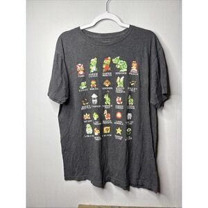 Super Mario Brothers Video Game Character List Graphic T-shirt Men's XL GRAY